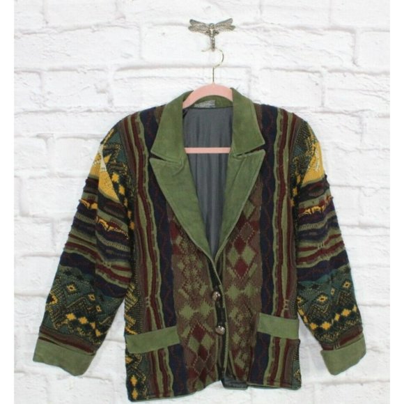 Vintage Coogi Green 100% Pure Wool Two Button Blazer Top Coat Size M - Picture 1 of 9